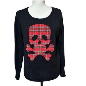 Almost Famous Plaid Skull Sweater Top